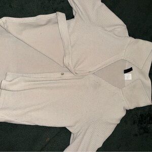 Cream Ribbed Long Sleeve Top